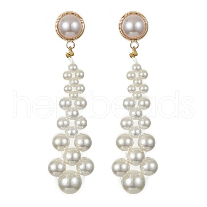 Shell Pearl Beaded Teardrop Dangle Stud Earrings EJEW-TA00241-1