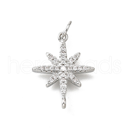 Brass Micro Pave Clear Cubic Zirconia Star Connector Charms with Jump Rings KK-V011-64P-1