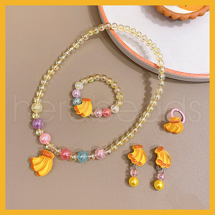 Fruits Plastic Necklace & Bracelets & Earring & Rings Sets for Kids FS-WGEB71F-04-1