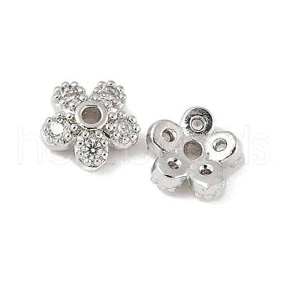 Brass Micro Pave Clear Cubic Zirconia Bead Caps KK-V015-06P-1