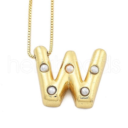 Brass & Plastic Pearl Letter Pendant Box Chain Necklaces for Women NJEW-U017-01G-23-1