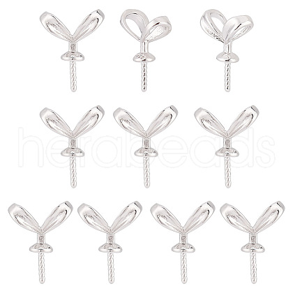 GOMAKERER 10Pcs Rhodium Plated Rack Plating 925 Sterling Silver Rabbit Ear Peg Bails FIND-GO0002-68-1