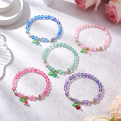 5Pcs 5 Colors Round Synthetic Moonstone Beads Stretch Bracelets BJEW-JB11567-1