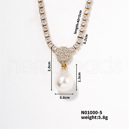 Mother's Day Jewellery Elegant Pearl Pendant with Shiny Diamond Chain Necklace Jewelry for Women TF6886-5-1