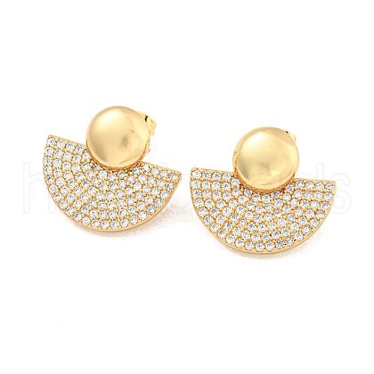 Fan Brass Pave Clear Cubic Zirconia Stud Earrings EJEW-M258-34G-1