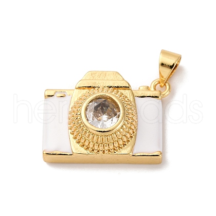 Brass Micro Pave Cubic Zirconia & Enamel Pendants KK-Q098-36G-B-1