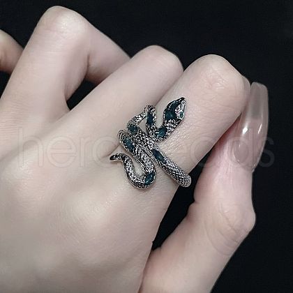 Alloy Enamel Snake Wrap Cuff Rings RJEW-Q014-01S-1