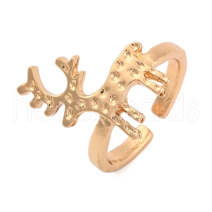 Christmas Deer Alloy Open Cuff Rings for Women RJEW-C106-01A-KCG-1