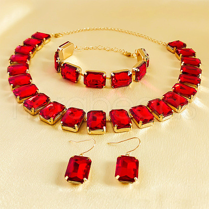 Alloy & Glass Rectangle Link Chain Necklaces & Bracelet & Dangle Earrings Sets FS-WGC2D75-05-1