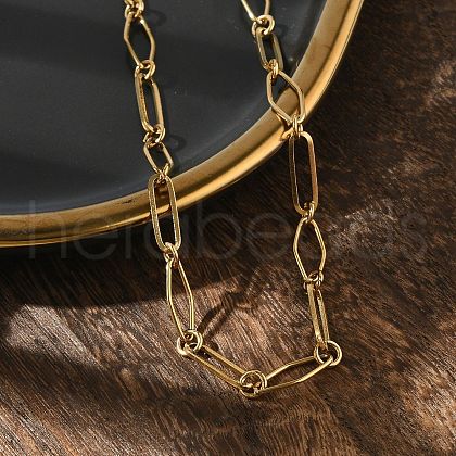 304 Stainless Steel Rhombus & Oval Link Chain Necklace BJEW-B072-03G-1