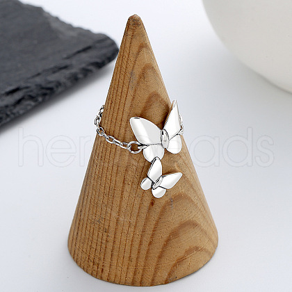 Butterfly 925 Sterling Silver Cable Chain Adjustable Finger Rings for Women FS-WG3E563-01-1