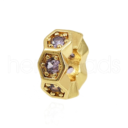 Wave Edge Flat Round Rack Plating Brass Cubic Zirconia European Beads KK-L236-12G-1