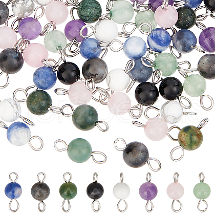 80Pcs 8 Styles Natural Mixed Gemstone Connector Charms PALLOY-UN00002-1