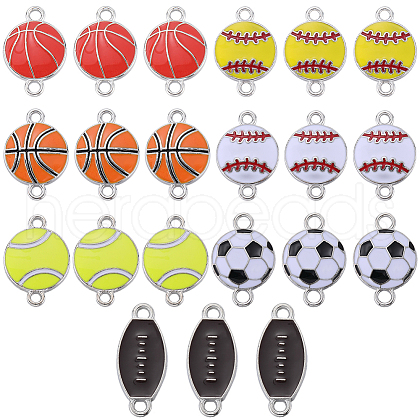 SUNNYCLUE 28Pcs 7 Styles Sports Ball Theme Alloy Enamel Connector Charms ENAM-SC0005-17-1