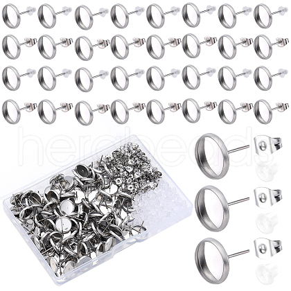 SOFPLATE 100Pcs Flat Round Stainless Steel Stud Earring Settings STAS-SP0001-61C-P-1