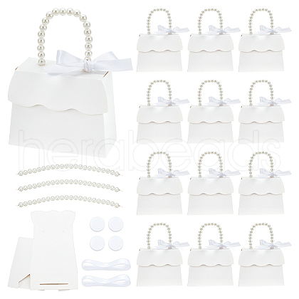 Trapezoid Paper Gift Box with Plastic Imitation Pearl Handles CON-WH0092-65A-1