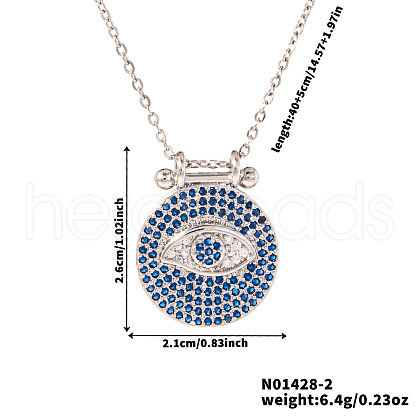 Elegant Brass Micro Pave Cubic Zirconia Blue Evil Eye Pendant Necklaces ZF0142-2-1