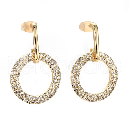 Brass Micro Pave Clear Cubic Zirconia Dangle Stud Earrings EJEW-F256-05G-1