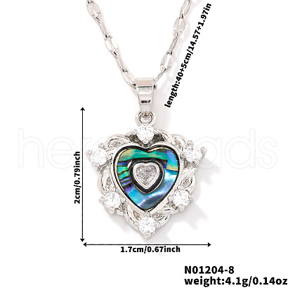 Brass Clear Cubic Zirconia Heart-shaped Pendant Necklaces PR0180-5-1