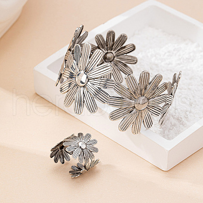 Flower Alloy Cuff Bangles & Cuff Rings Sets FS-WGBD273-02-1
