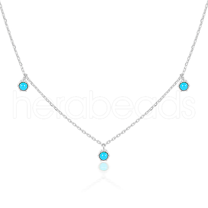 925 Sterling Silver Pave Synthetic Turquoise Moon Pendant Cable Chain Necklaces AL5793-8-1