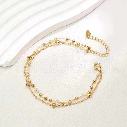 Fashionable Vintage Style Brass & Faceted Glass Rondelle Beads Double Layer Adjustable Ladies Anklets FX2573-2-1
