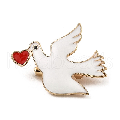 Bird & Love Heart Alloy Enamel Brooches JEWB-K017-04KCG-1