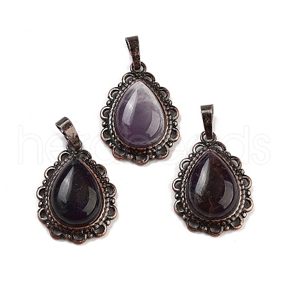 Natural Amethyst Teardrop Pendants G-K363-01R-05-1