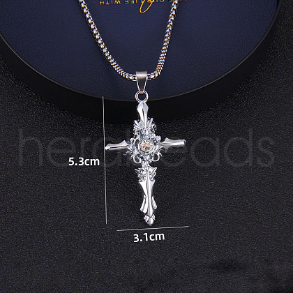 Cross Alloy Rhinestone Pendant Necklaces for Men FS-WG275E1-03-1