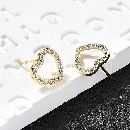 Heart Brass Micro Pave Cubic Zirconia Ear Studs EJEW-D304-40G-1