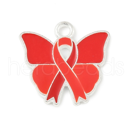 No To Drugs Red Awareness Ribbon Theme Alloy Enamel Pendants ENAM-C026-02E-S-1