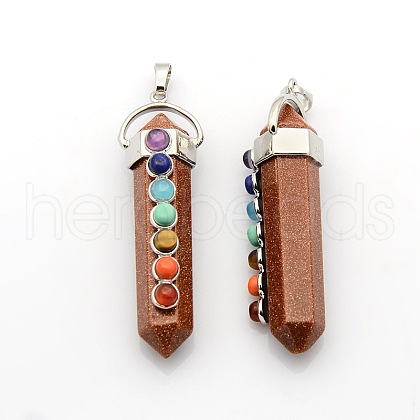 Yoga Chakra Jewelry Platinum Plated Brass Gemstone Double Terminated Pointed Big Pendants G-P053-19B-1