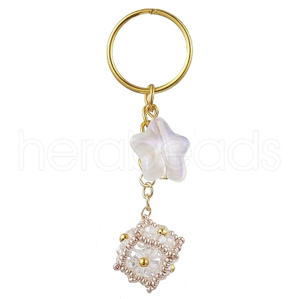 Glass Seed Bead Cube with Acrylic Star Keychain KEYC-MZ00027-05-1