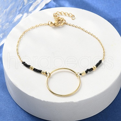 304 Stainless Steel Glass Seed Beads Link Bracelets BJEW-A036-18G-1
