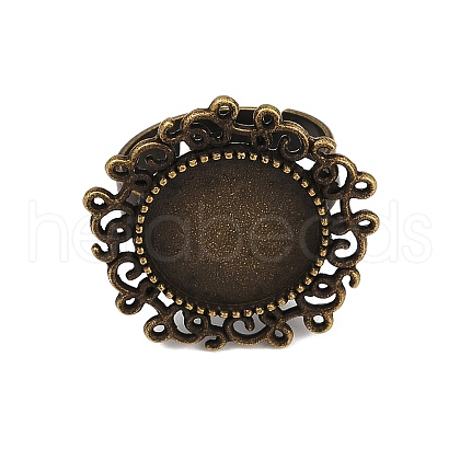 Vintage Adjustable Iron Flower Finger Ring Components Alloy Cabochon Bezel Settings X-PALLOY-O036-01AB-NF-1