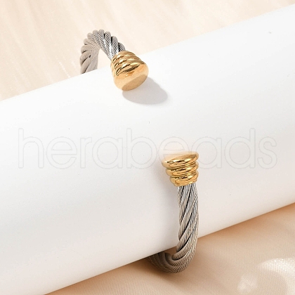 304 Stainless Steel Cuff Bangles BJEW-M136-01C-PG-1