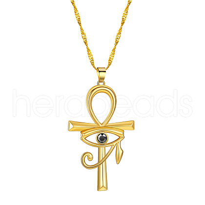 Ankh Cross with Eye of Horus Rhinestone Pendant Necklace RELI-PW0001-021G-1