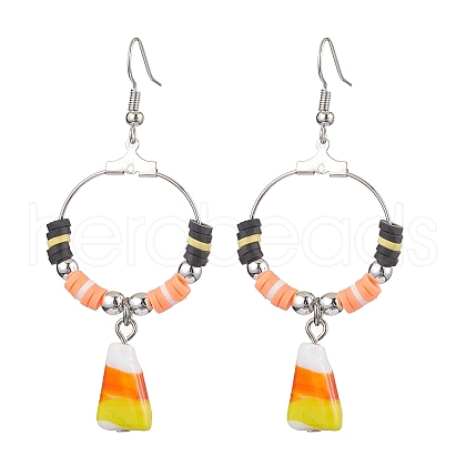 Halloween Candy Corn Handmade Lampwork & Polymer Clay Dangle Earrings for Women EJEW-JE05893-01-1