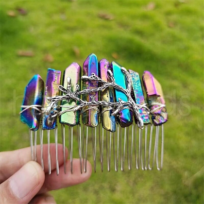Electroplated Natural Quartz Crystal Hair Combs PW-WG34231-05-1