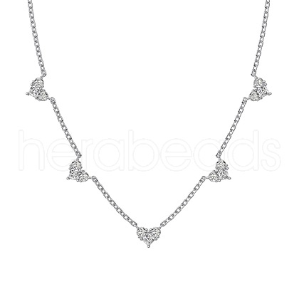 Rhodium Plated 925 Sterling Silver Pave Clear Cubic Zirconia Cable Chain Heart Tassel Necklaces for Women NJEW-Q342-15P-1
