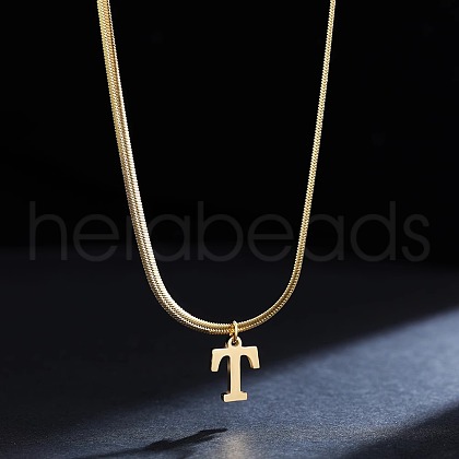 316 Surgical Stainless Steel Initial Pendant Flat Snake Chain Necklaces for Women WGC1053-20-1