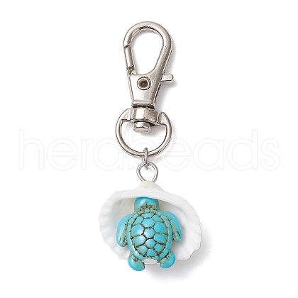 Synthetic Turquoise & Shell Pendant Decorations HJEW-JM03178-01-1