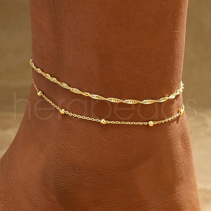 Brass Double Layer Chain Anklets for Women FS-WGB1635-02-1