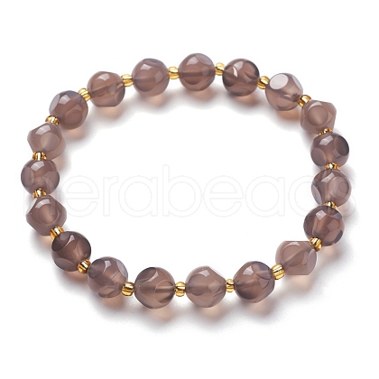 Faceted Natural Grey Agate Stretch Beaded Bracelets BJEW-H543-A04-1