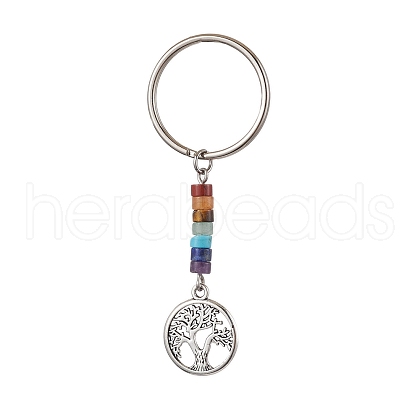 Natural Lapis Lazuli Green Aventurine Tiger Eye Red Jasper Lepidolite Howlite Red Aventurine & Alloy Keychain KEYC-JKC00813-02-1
