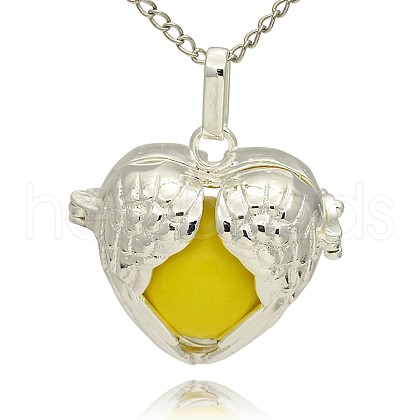 Silver Color Plated Brass Hollow Heart Cage Pendants KK-J241-08S-1