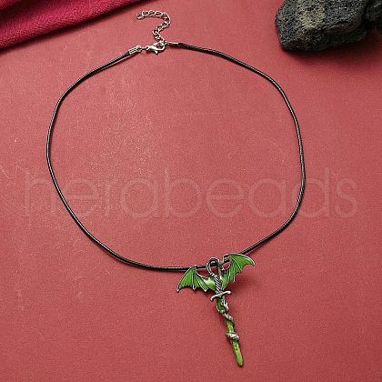 Alloy Enamel Dragon Wrapped Sword Pendant Necklaces NJEW-V005-02P-01-1