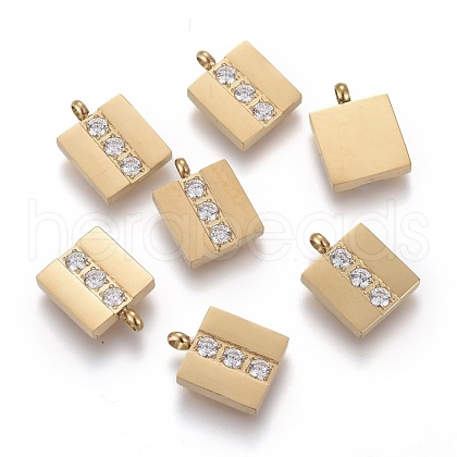 316 Surgical Stainless Steel Micro Pave Clear Cubic Zirconia Charms STAS-I164-030G-1