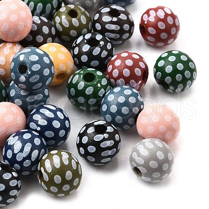 Printed Schima Wood Beads WOOD-L022-04A-01-1