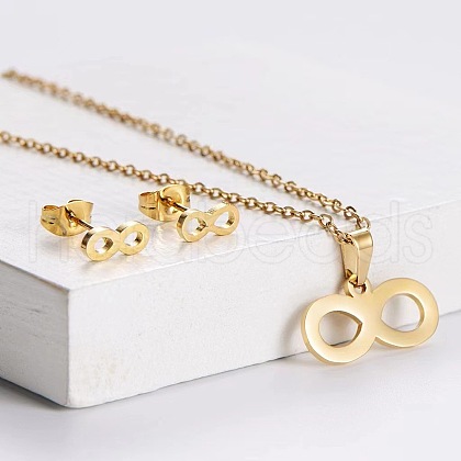 201 Stainless Steel Pendant Necklace & Stud Earring Sets FS-WGB816B-12-1